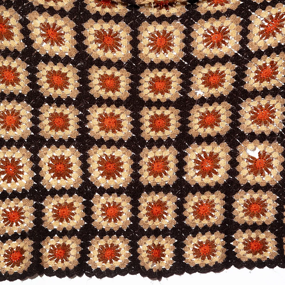 Brown orange tan granny square vintage afgan  - 3' x 4.5'