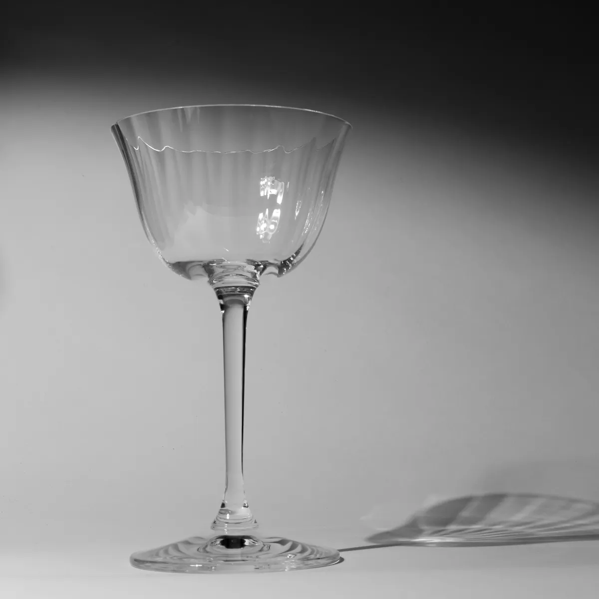 Vintage Crystal Optic Deep Ribbed Coupe Stemware Glass
