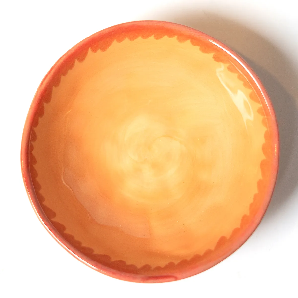 Bright Orange Stoneware Ramekin with hand painted scalloped edge