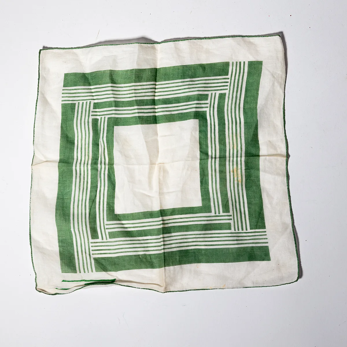 Vintage White Silk Handkerchief with Green Art Deco Stripes