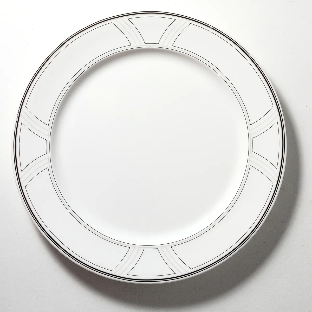 Lenox Uptown White Salad Plate with Black and Gray Lines and Shapes