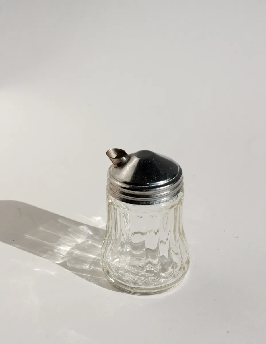 Vintage Ribbed Clear Glass Sugar Shaker Dispensor Diner with a silver Screw Top