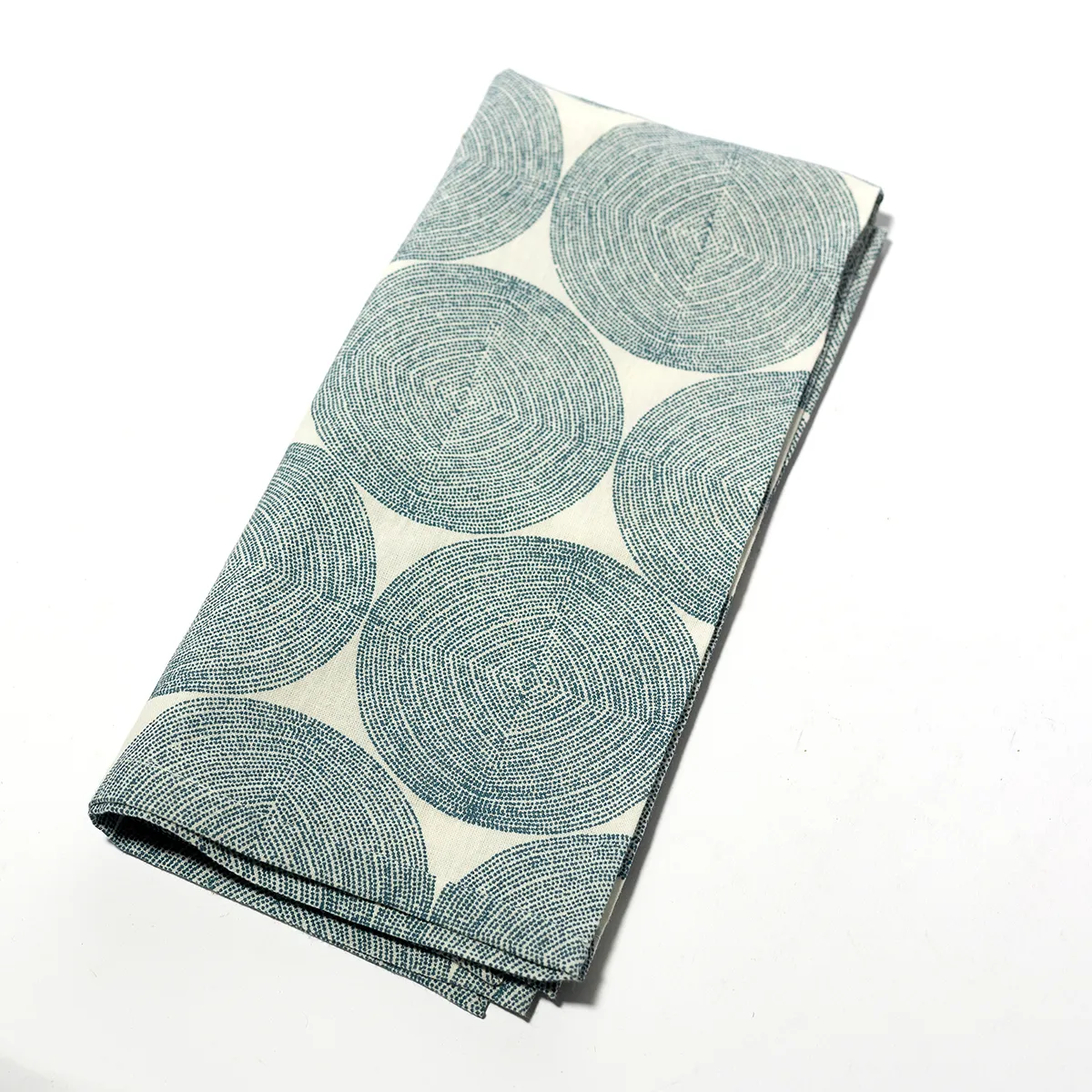 White Cotton Napkin with with Blue Dotted Circles in a grid