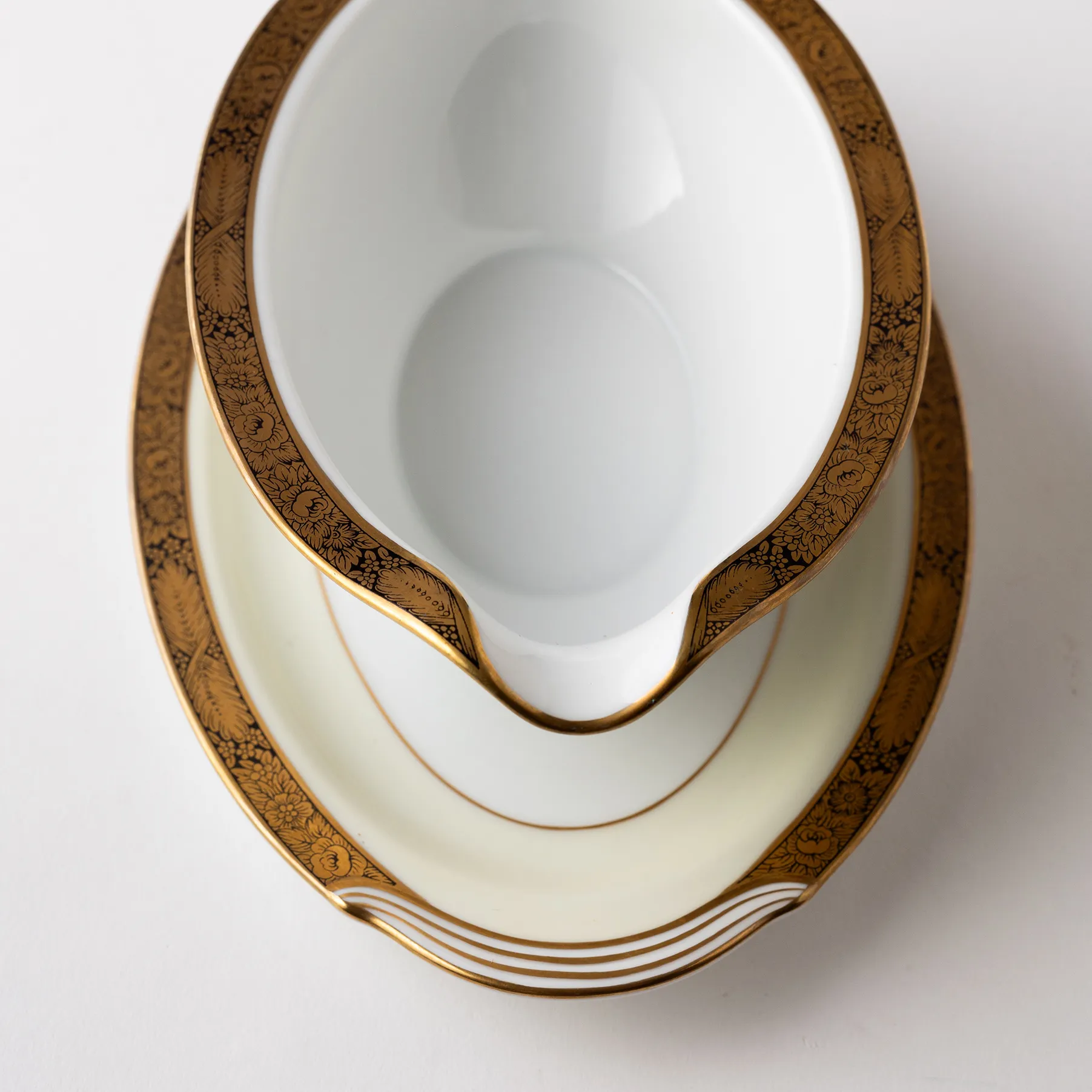 Goldkin China Gravy Boat and Attached Saucer Gold Rim and Details - 5.25" x 5"