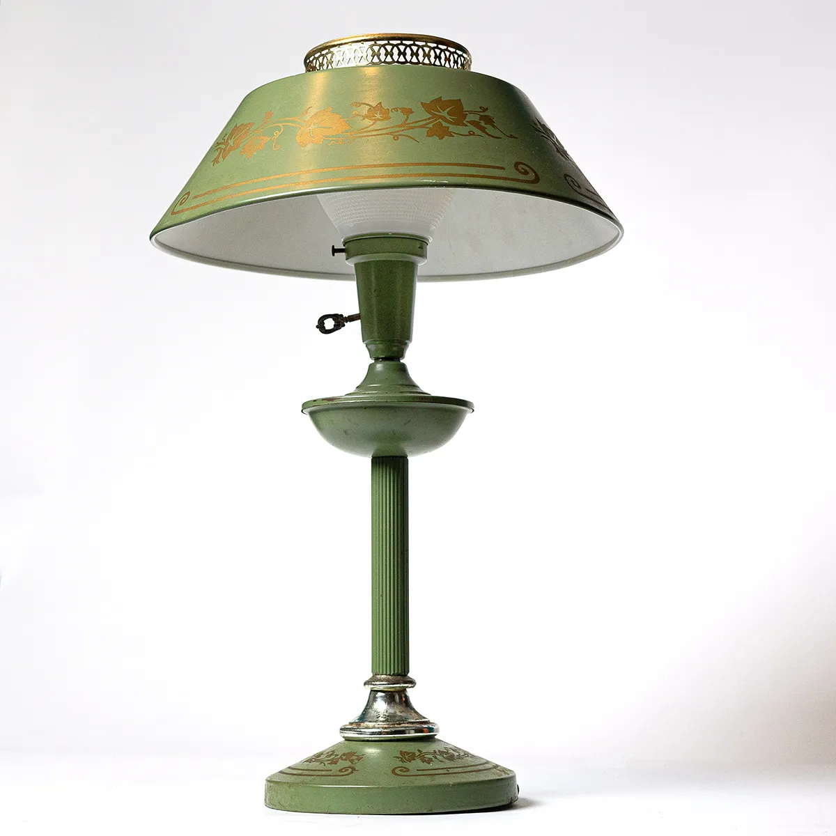 Vintage Tall Tole Table Lamp Olive Green