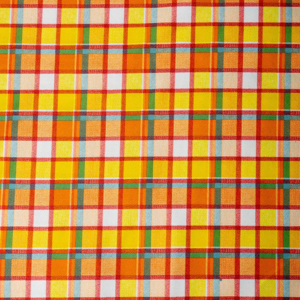 Large Lot Vintage Rayon Plaid Fabric Orange, Red, Yellow Green Grid 