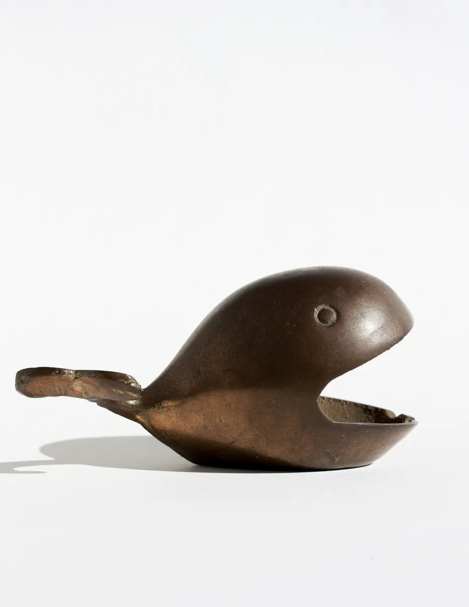 Vintage Solid Brass Whale Ashtray Paperweight