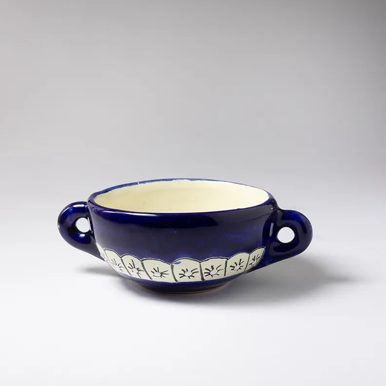 Vintage Talavera Blue Handpainted Mexican Pottery double handled - 7.5" x 2.25"