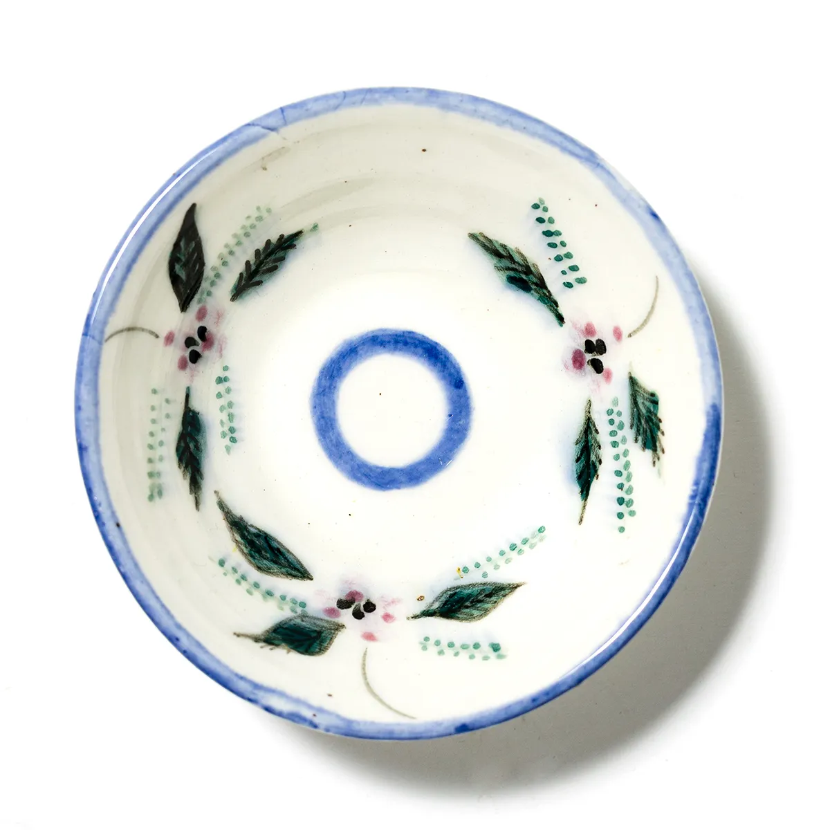 Hand Painted pinch bowl, ramekin, Blue Pink and Green