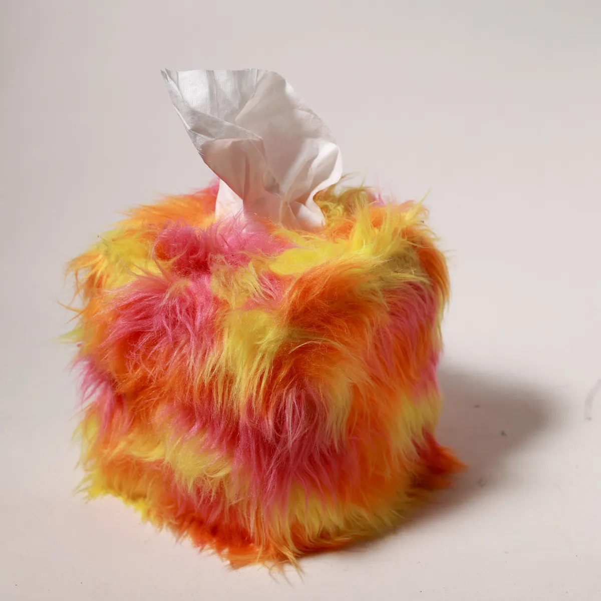 Multicolor Faux Fur Novelty Cube Whimsical Tissue Box, Kleenex