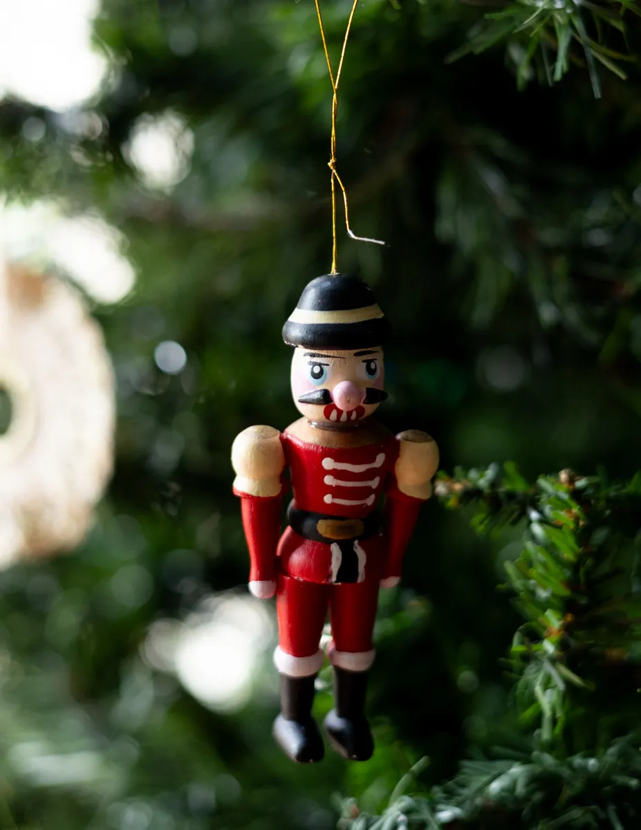 Christmas Tree Ornament: Wooden Nut Cracker Red Suit