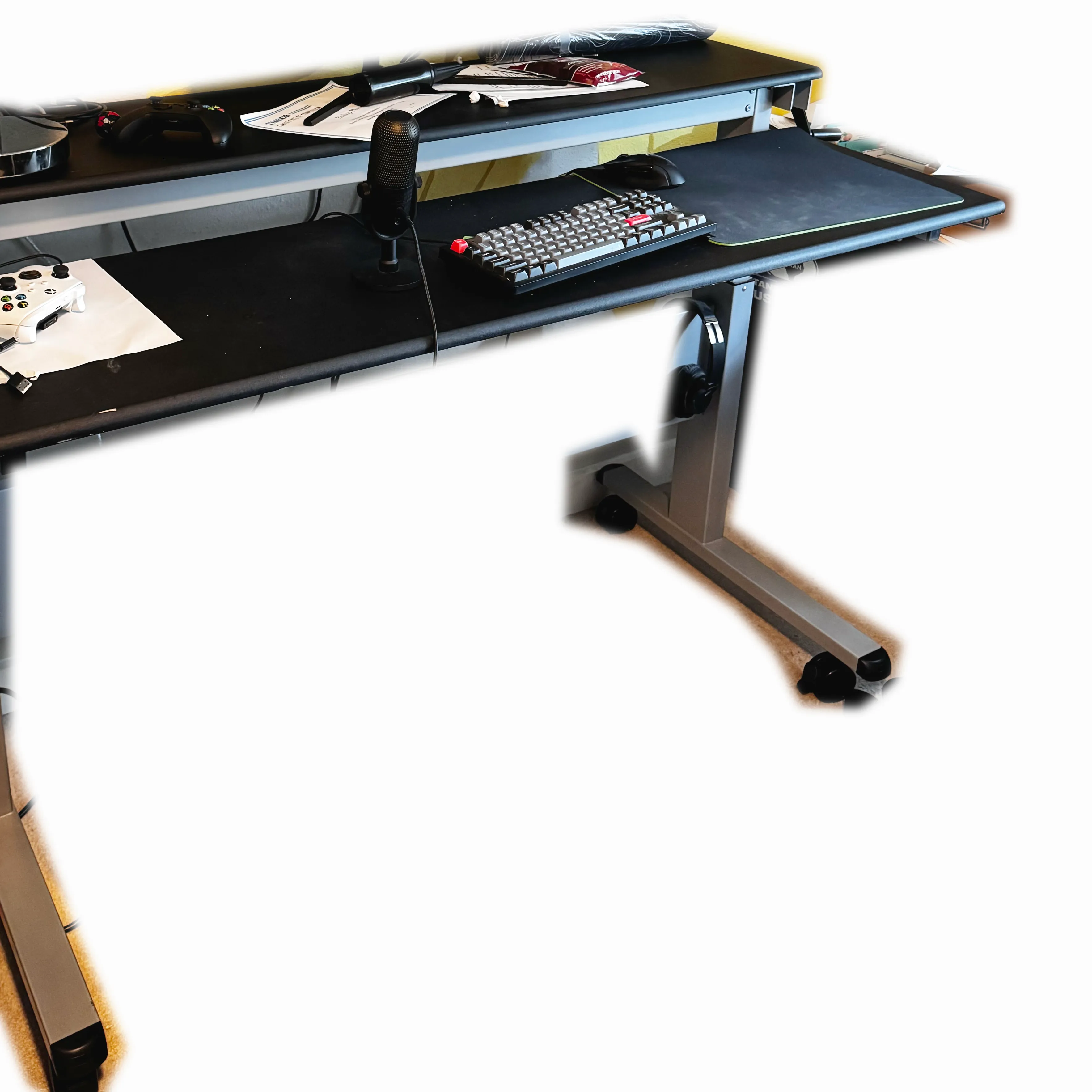 Two Tiered Black Top, Gray Steel Legs, Hand Crank, Stand Up Desk