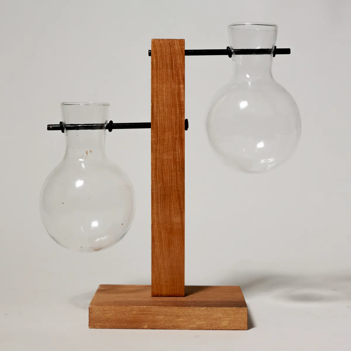 Vintage Dual Flask Wooden Bulb Bud Vase Display Stand