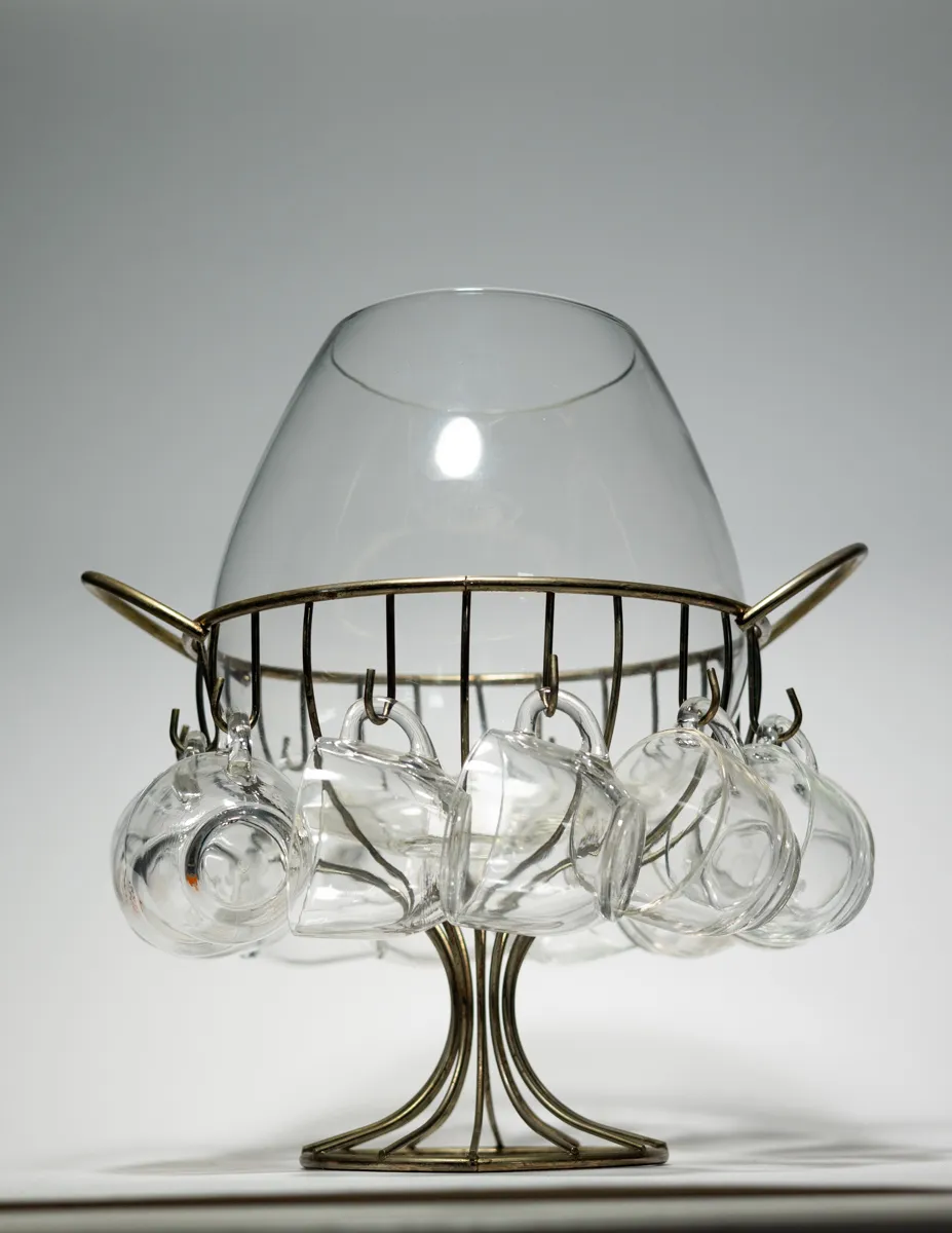 Punch Bowl and Cup Set, Clear Glass 12 cups included