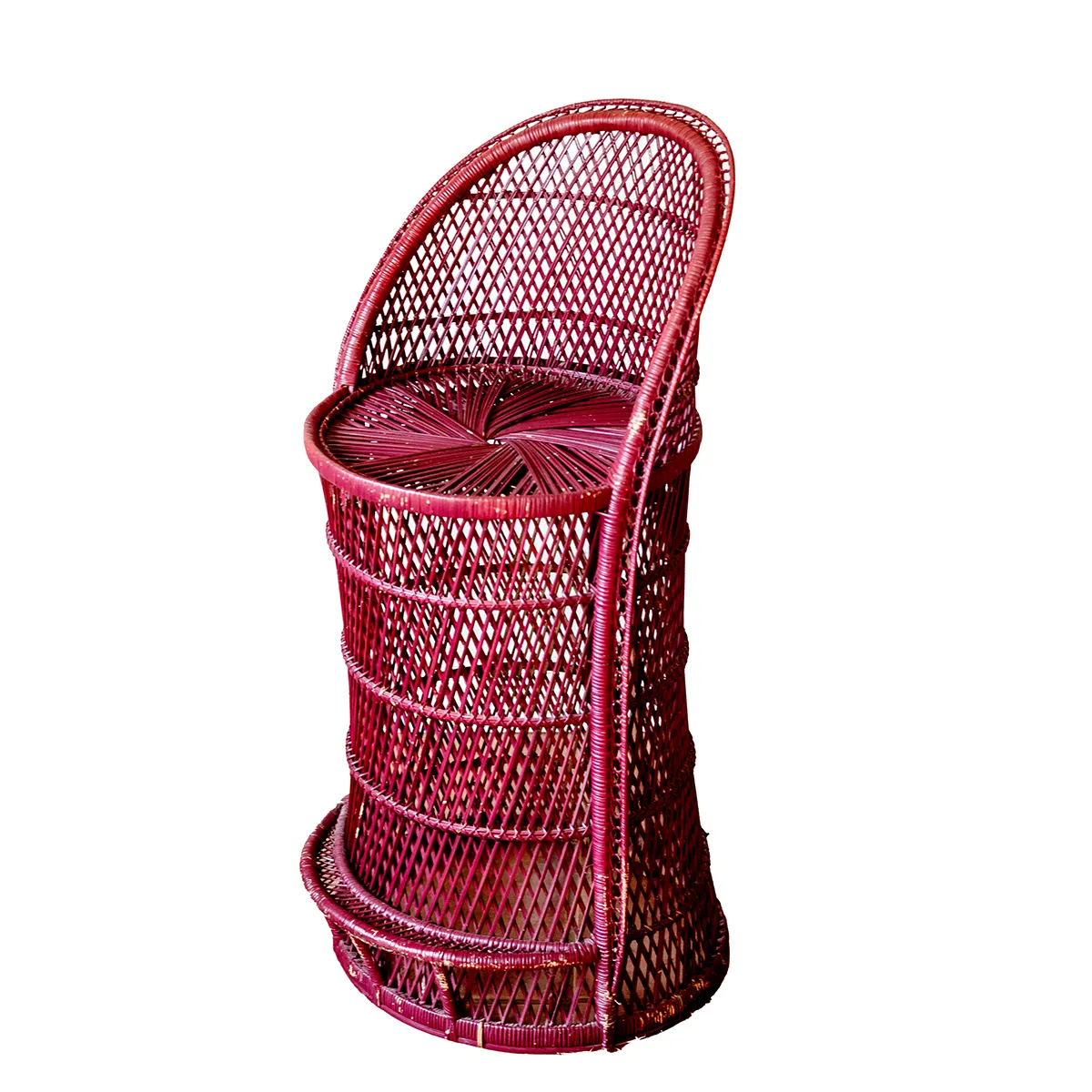 tall rounded back red wicker rattan bar stool chair