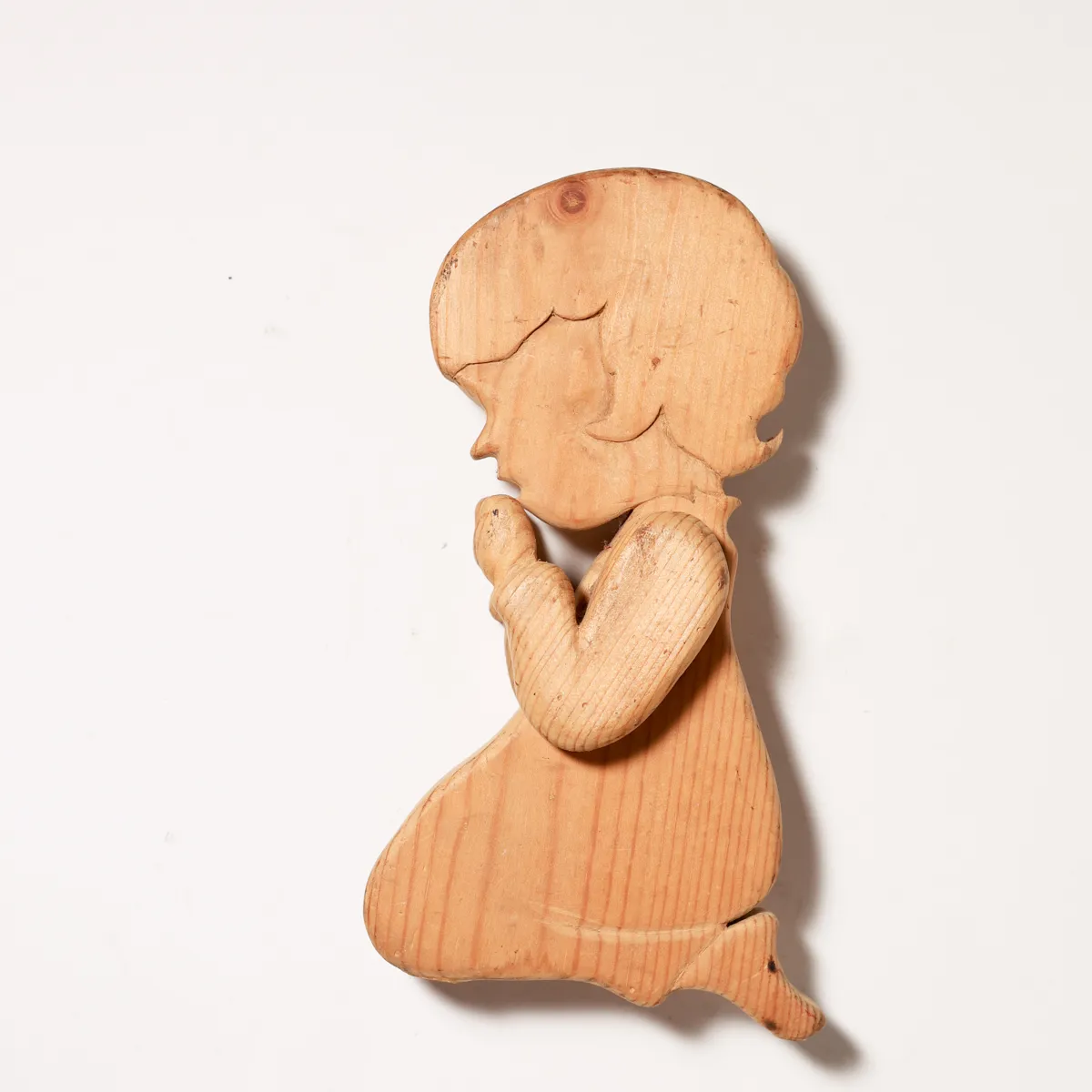 Vintage Hand-Carved Folk Art Praying Child Plaque