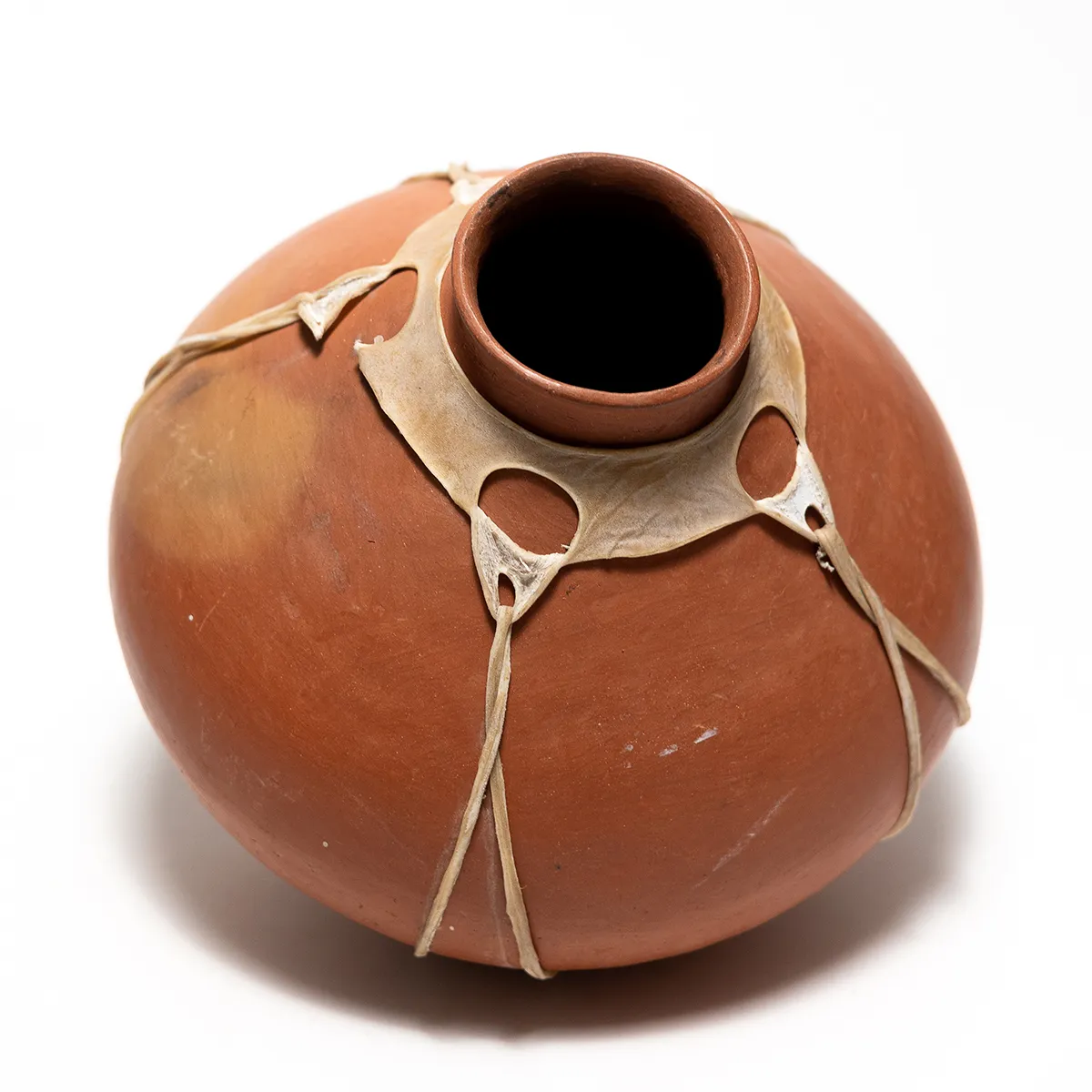 Vintage Mexican Tarahumara Leather Tied Clay Pottery Vessel or Vase