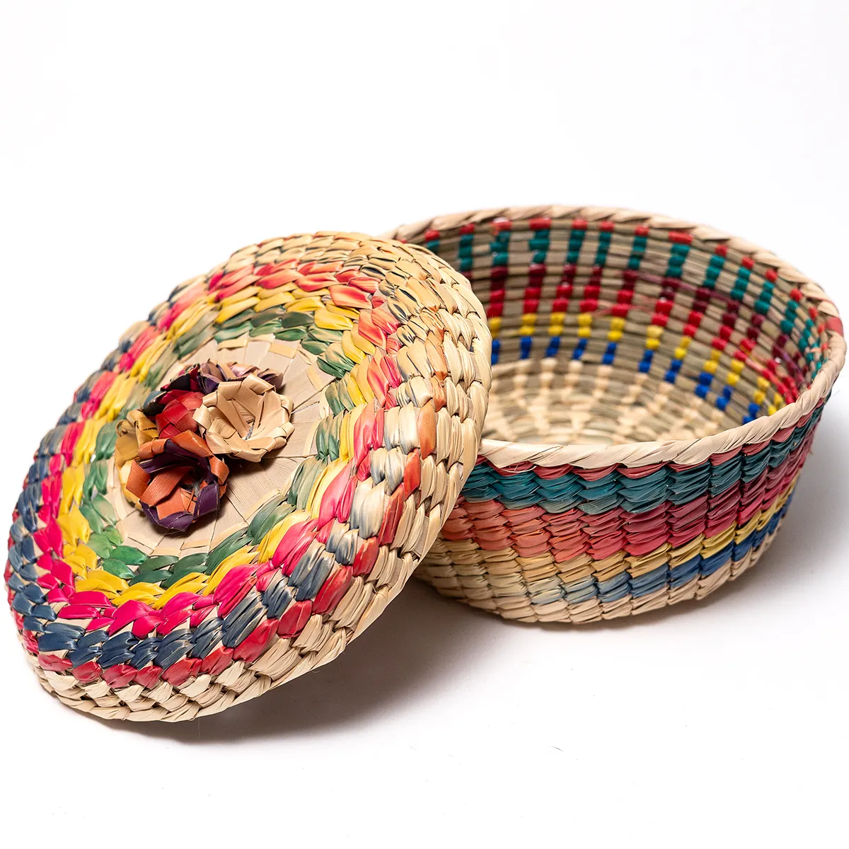 Vintage Colorful Coil Basket with Lid from mexico