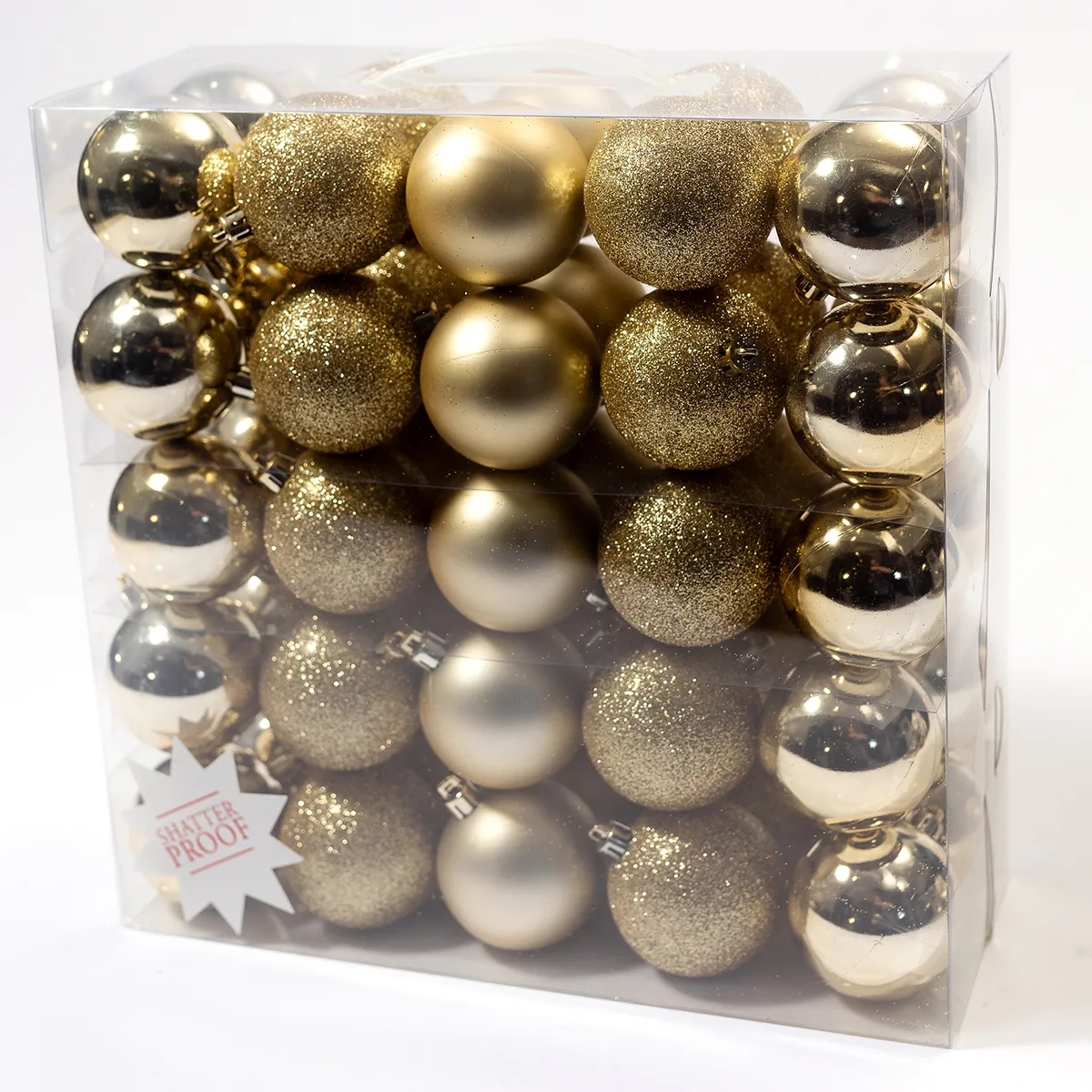 Variations on gold 25 plastic bulbs Shiny, Glitter, matte shine Christmas Tree ornament