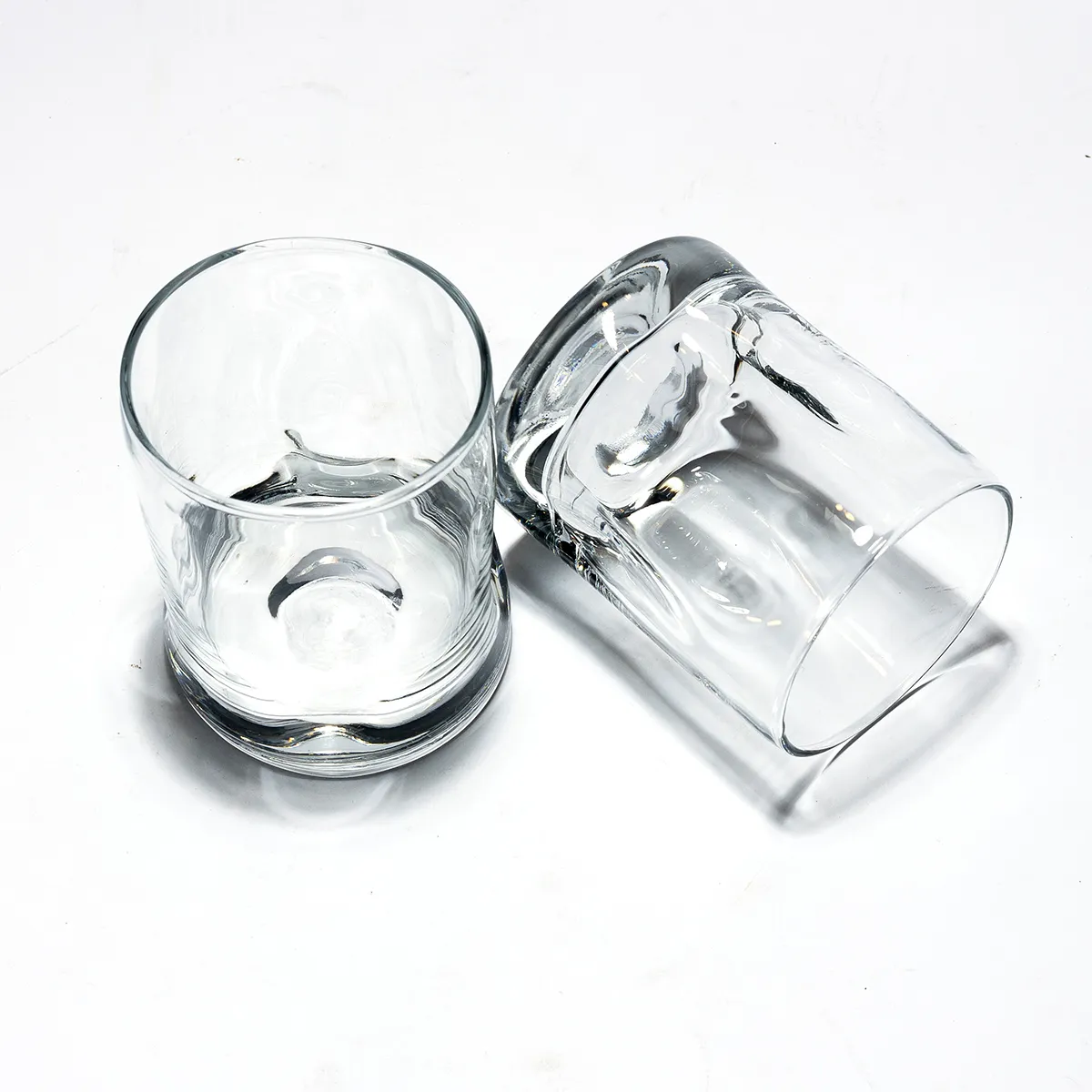 Thick Heavy bottomed Rocks glass with 4 dimples pressed in around the glass - 4" x 3.25"