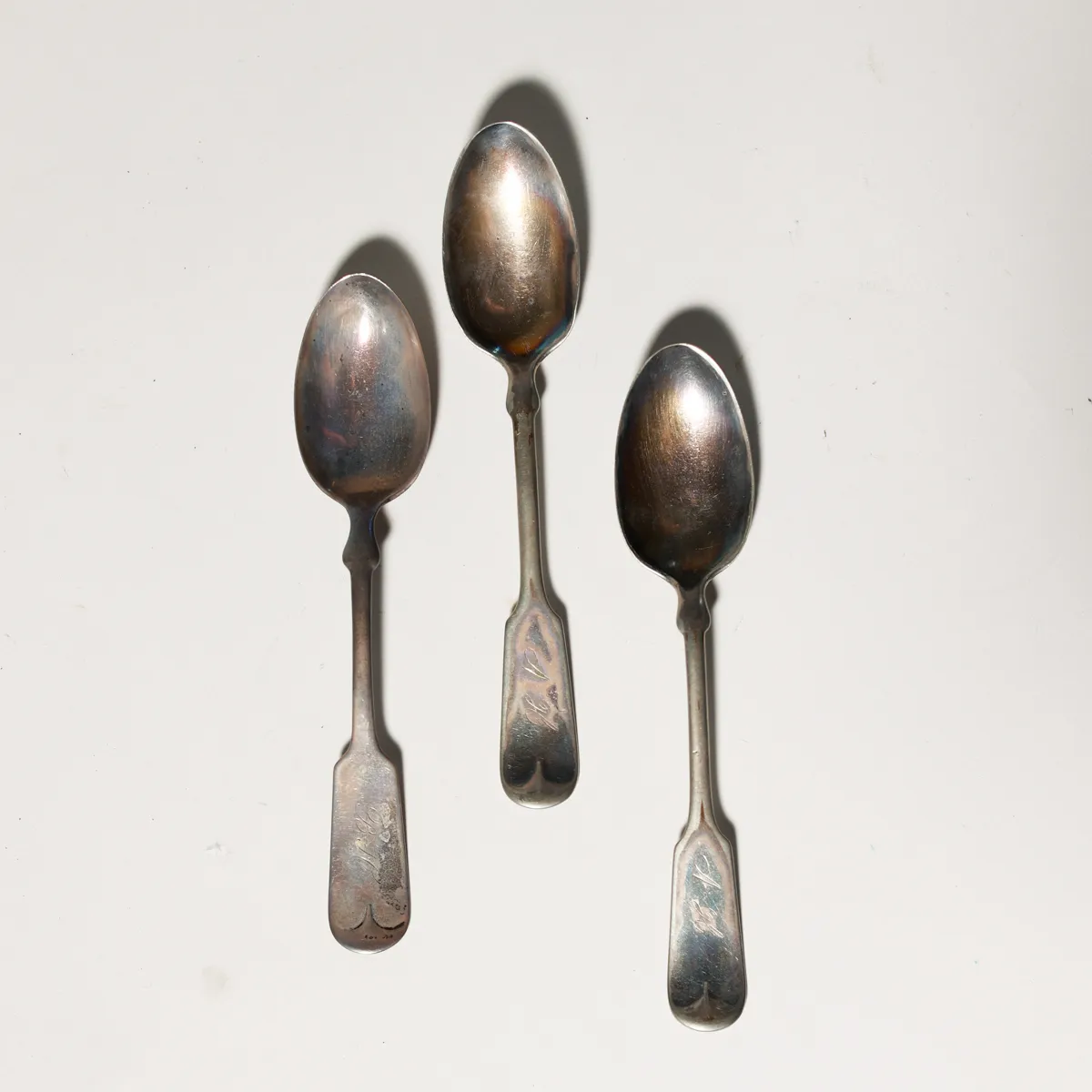Antique Coin Silver Fiddle Pattern Engraved Monogram Spoons