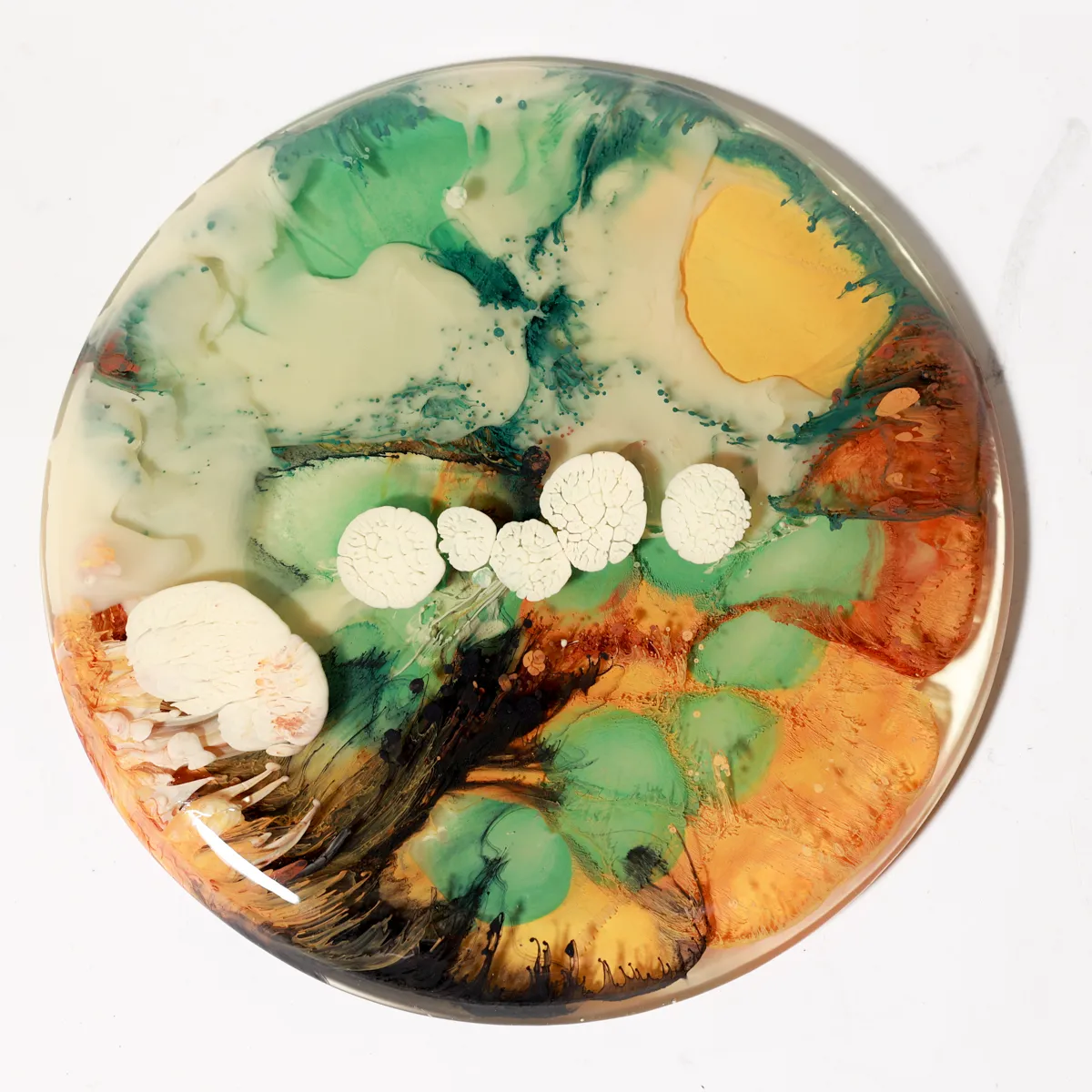 Fluid Resin Abstract Circular Wall Art Panel, Turquoise, Brown Yellow