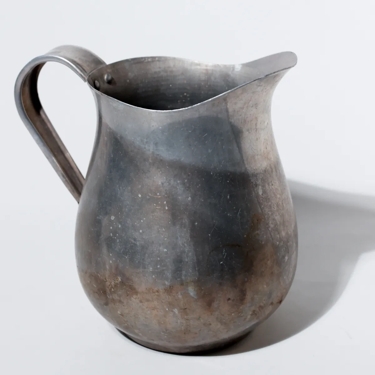 Vintage Tarnished Pewter Bulbous Farmhouse Pitcher