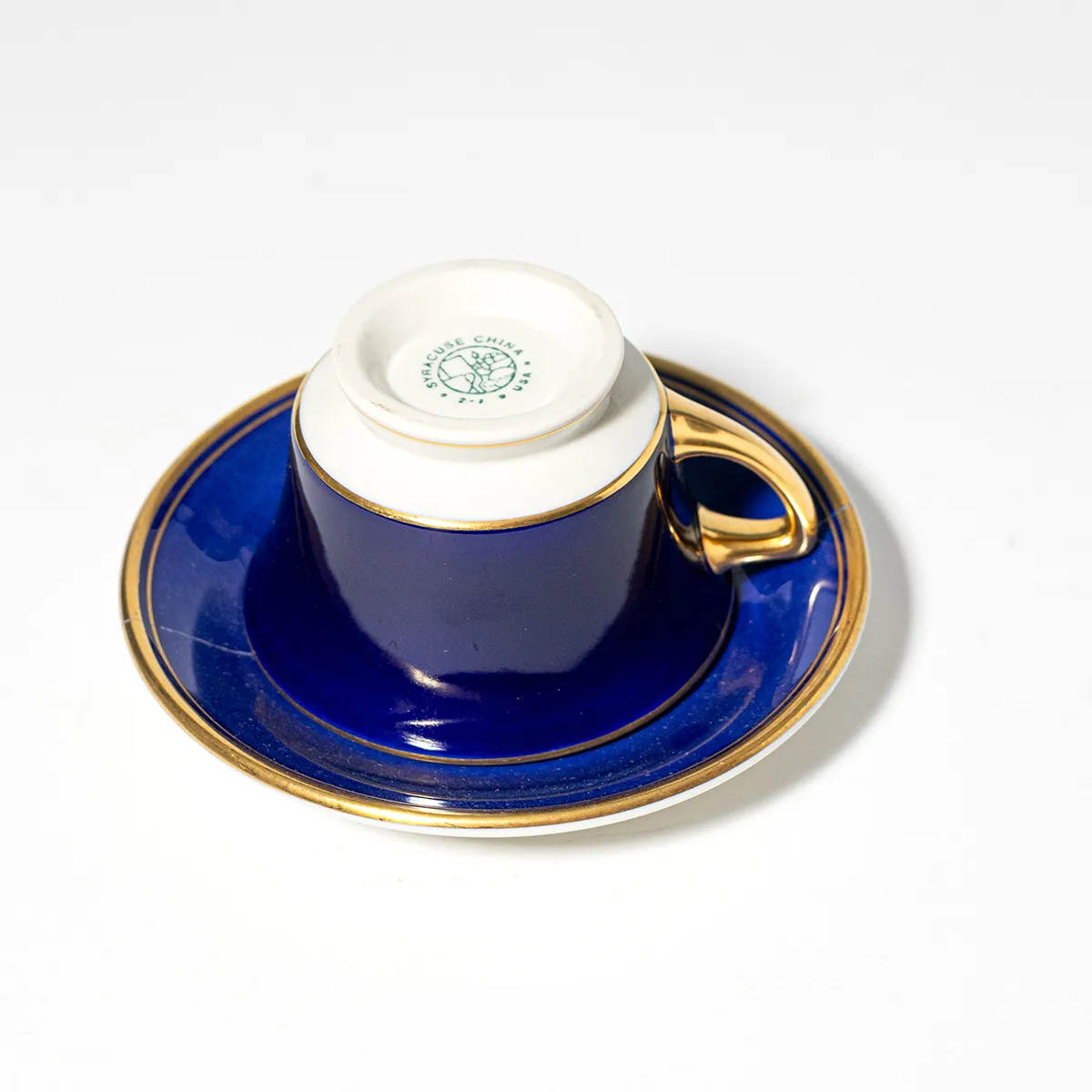 Solid Shiny Royal Blue with Gold Trim Demitasse Cup & Saucer