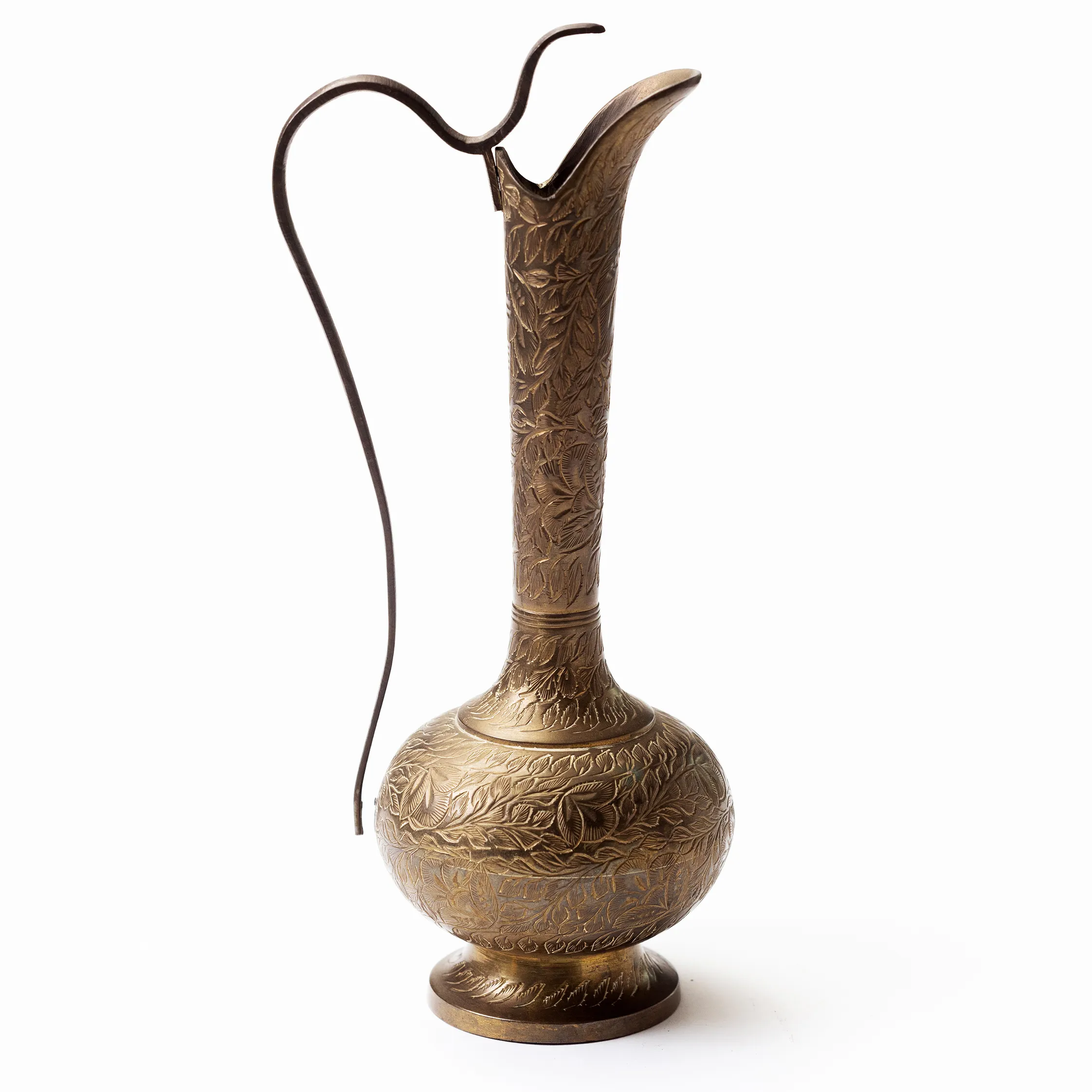 Decorative Tall Shiny Brass Indian Pitcher - 10" x 4.5"