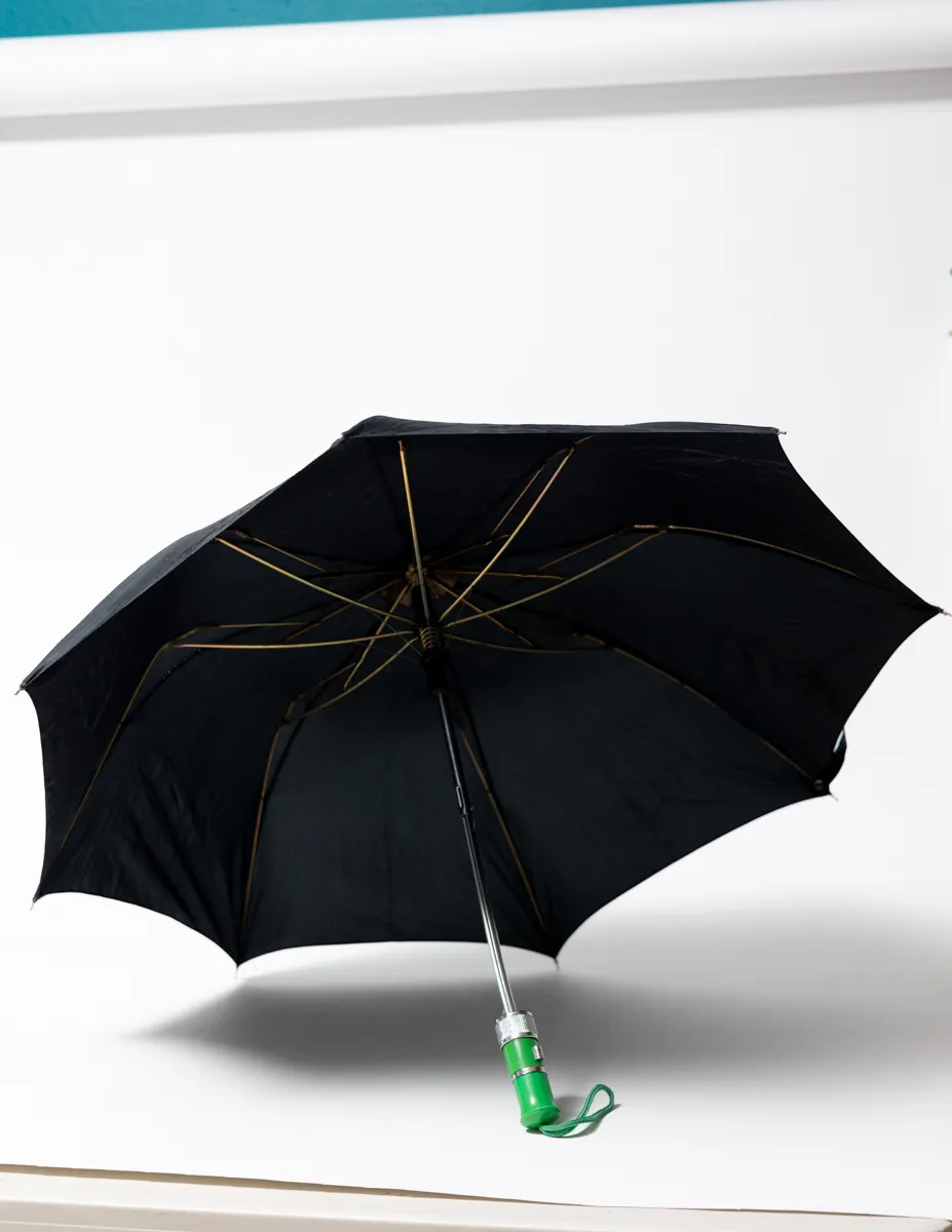 Vintage Black Umbrella with Green Plastic Handle
