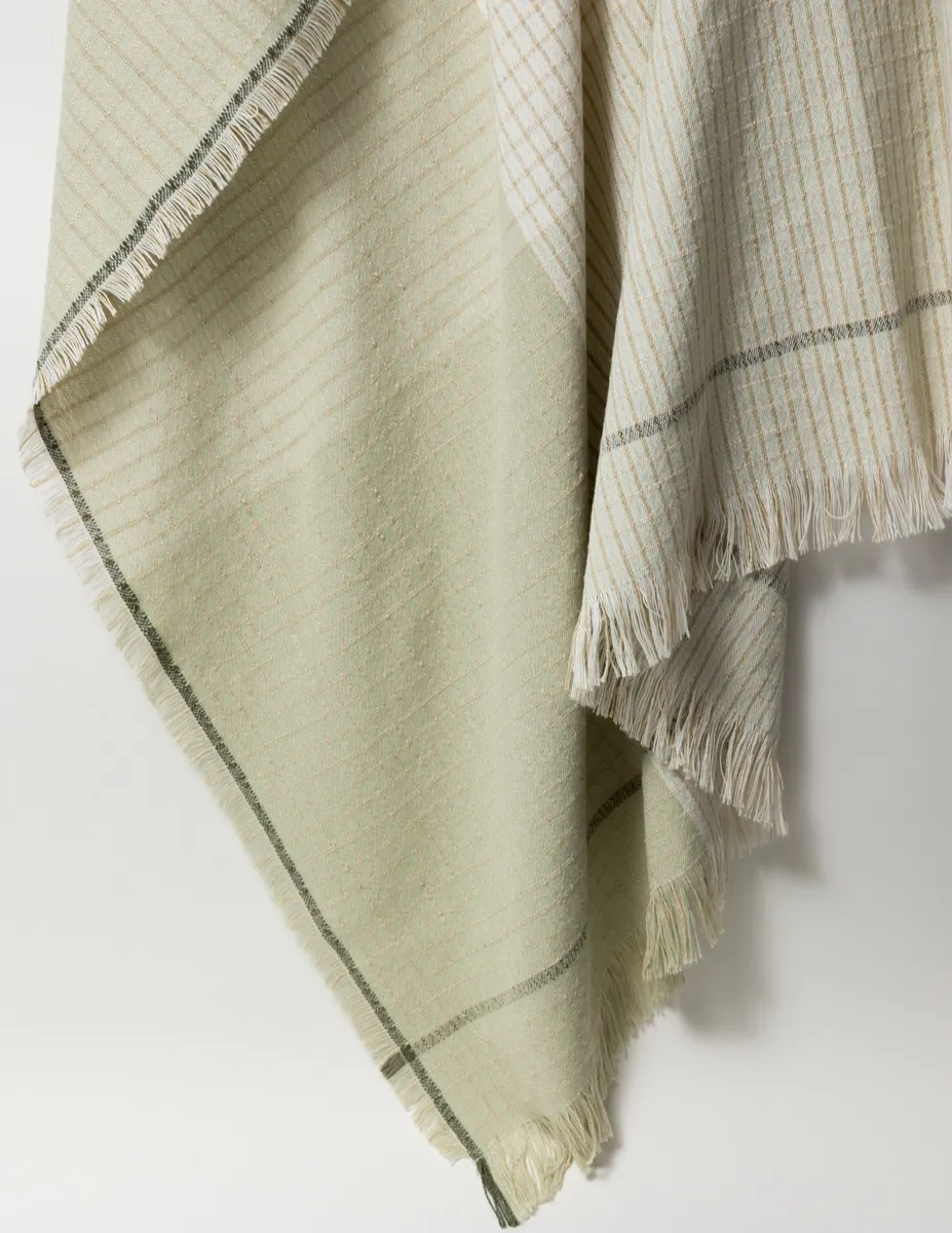 Soft Goods: Cream and Sea Green Asymmetrical Light Throw Blanket Magnolia
