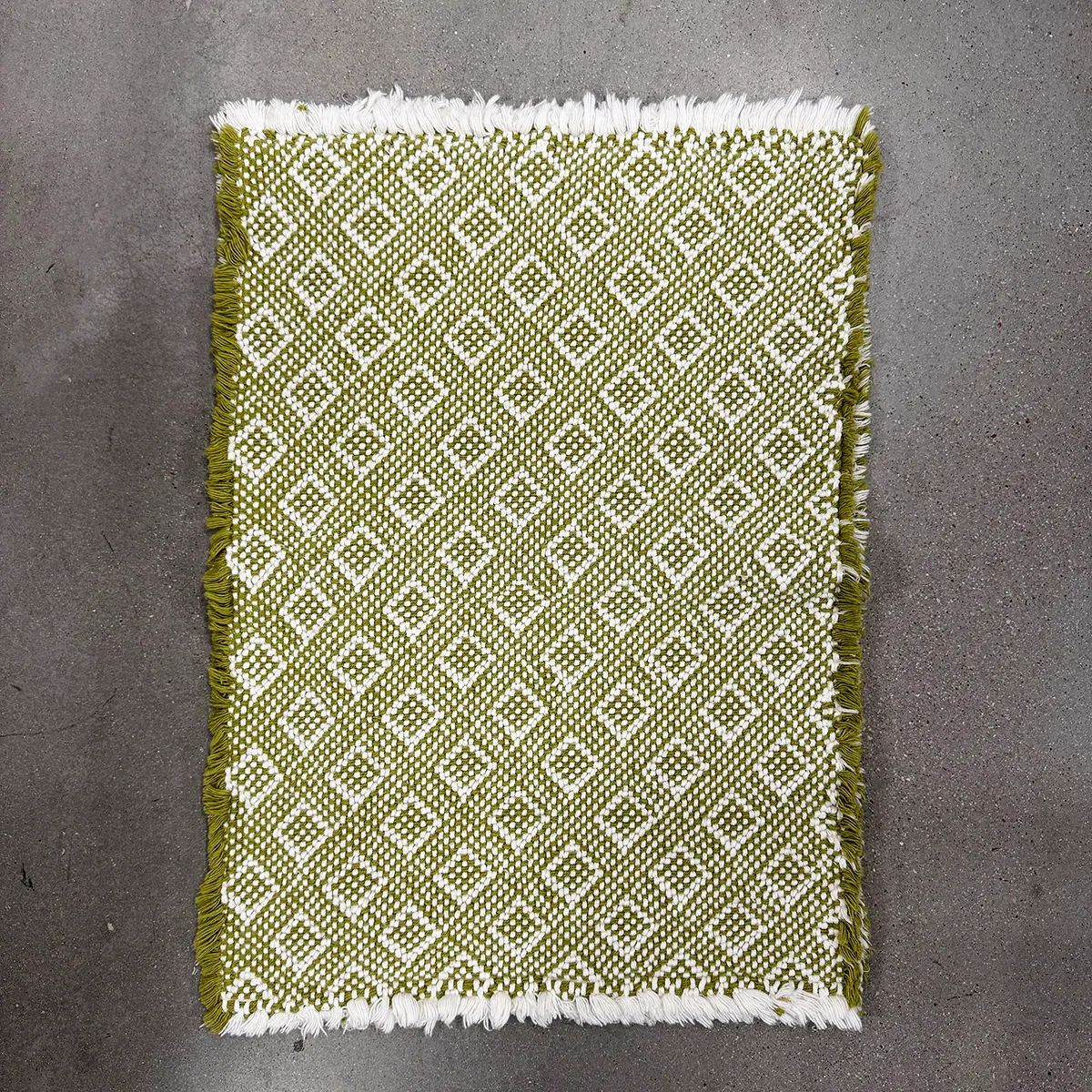 Thick Wool Pillow Sham with intricate diamond shaped weave Green and White, rug, table runner