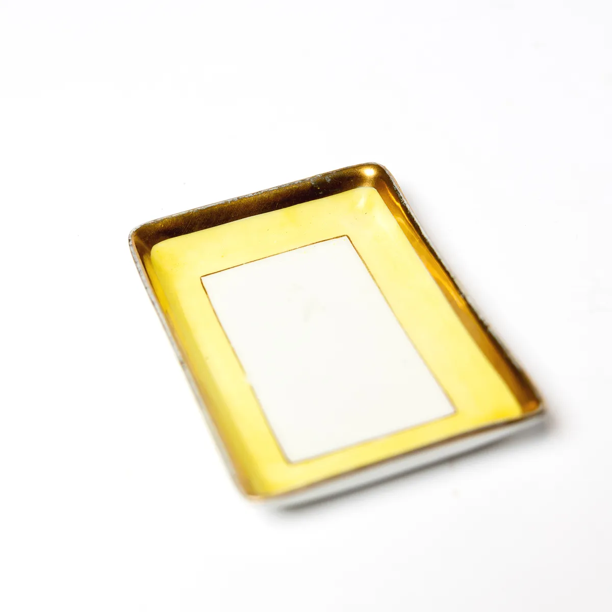 Small Rectangular White Yellow and Gold Limoges Trinket Dish 