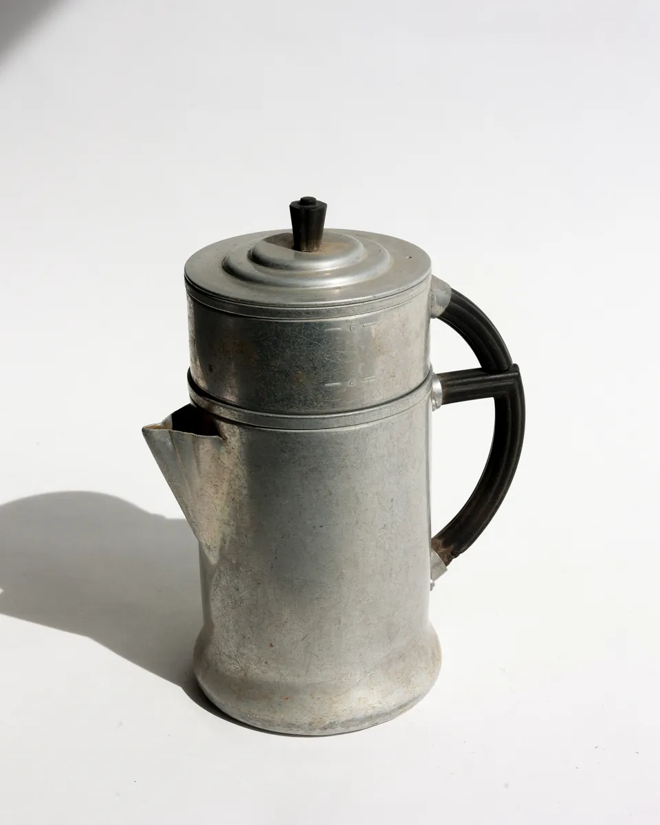 Vintage Wear Ever Aluminum Stovetop Steam Drip Coffee Pot Black Bakelite Handles Art Deco, Kettle