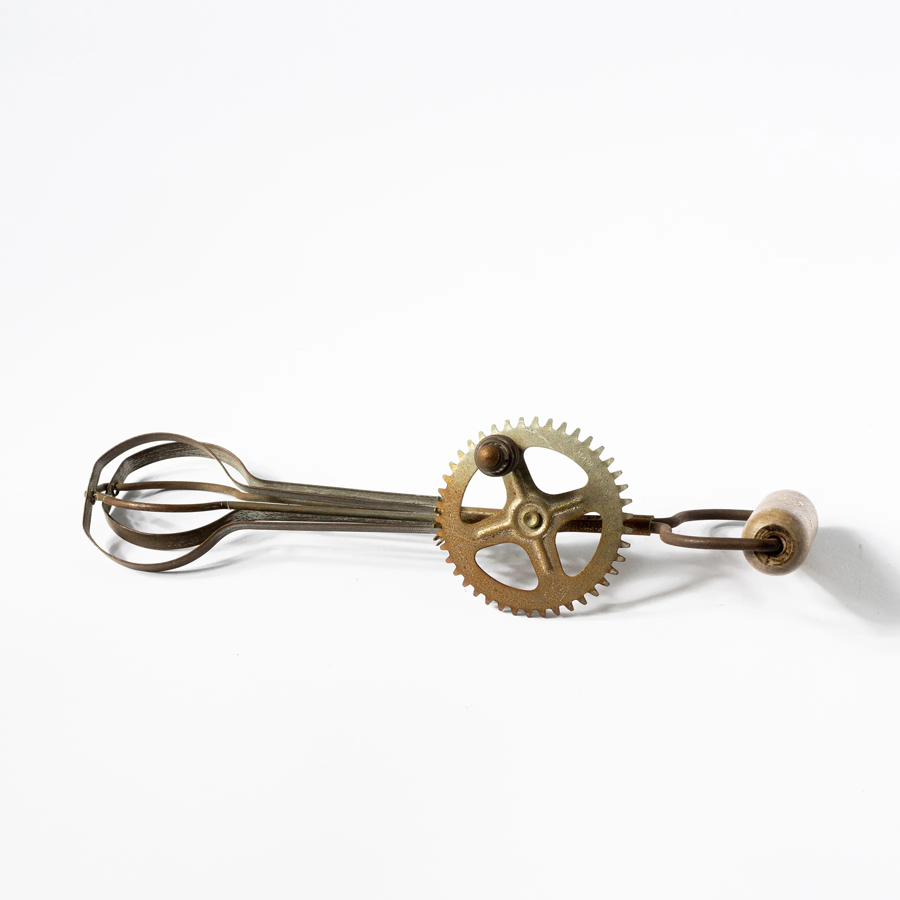 Antique Hand Mixer rusted metal Wooden Handle and Hand Crank - 10.5"