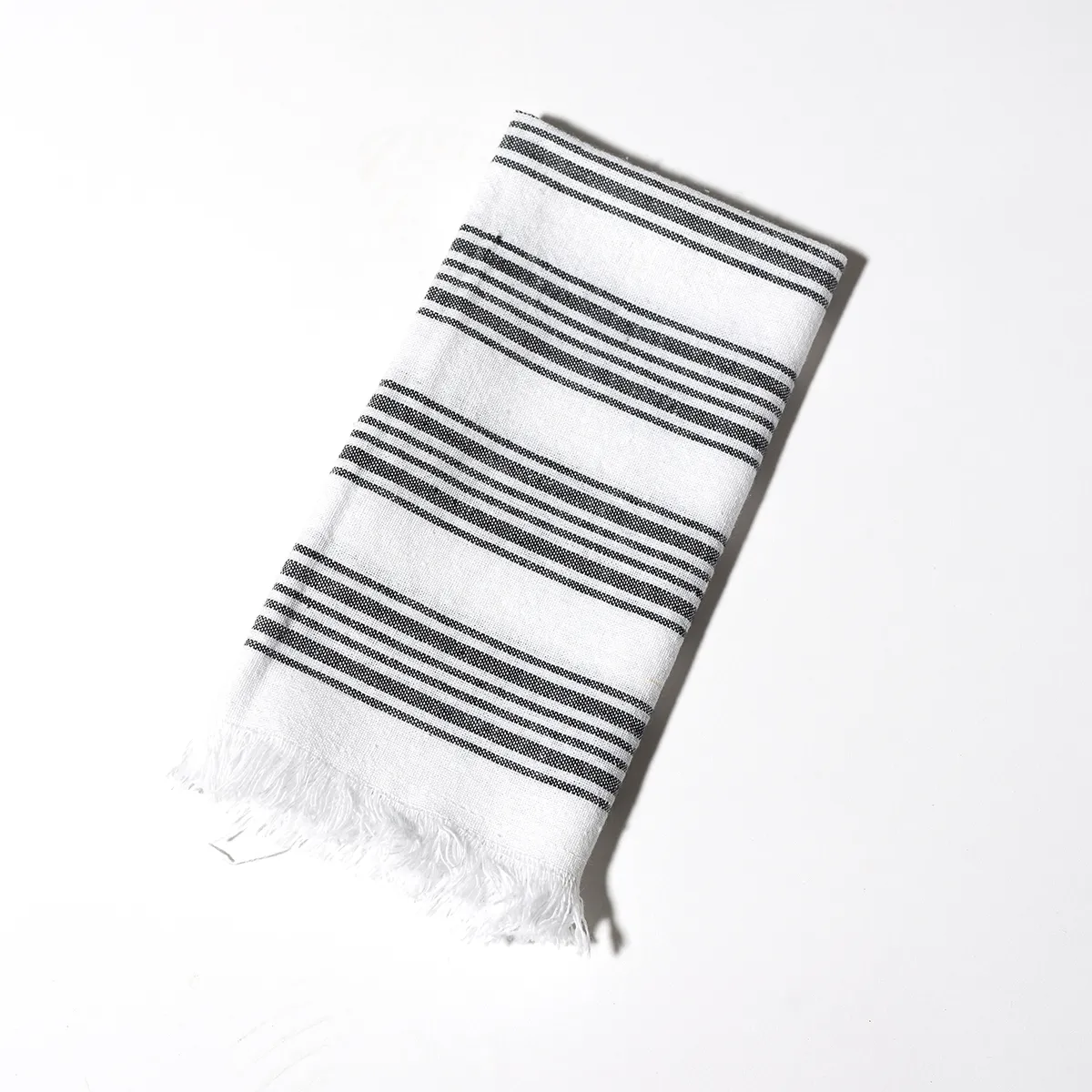Black and White Striped cloth placemat with rough edge - 19.5"