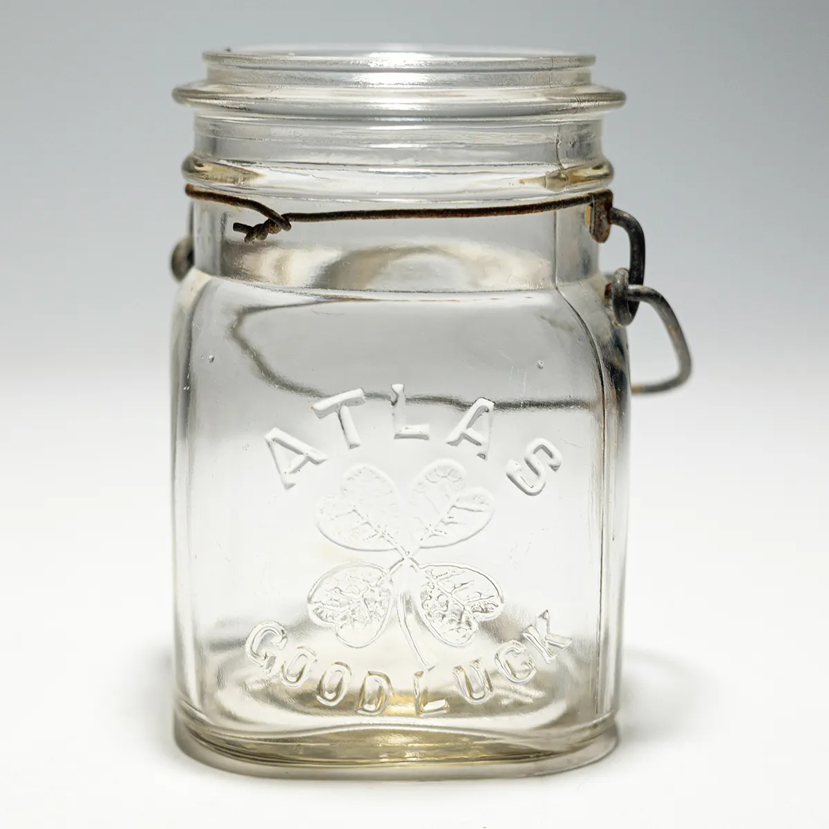 Vintage Small Glass Rustic Handle Good Luck Jar