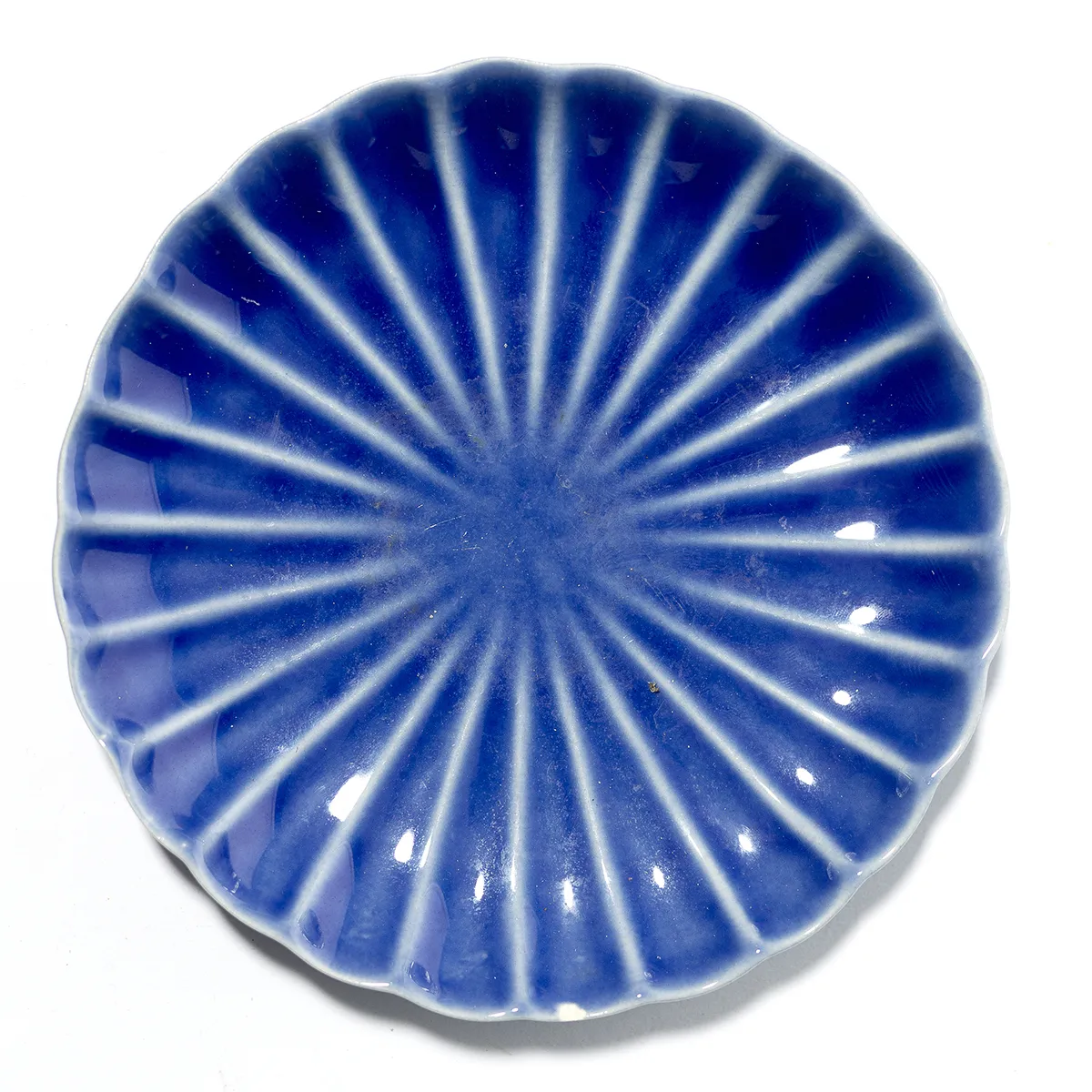 Evie Honey Dessert plate Vertical Grooves Chysanthemum Shaped Honey Cobalt Blue