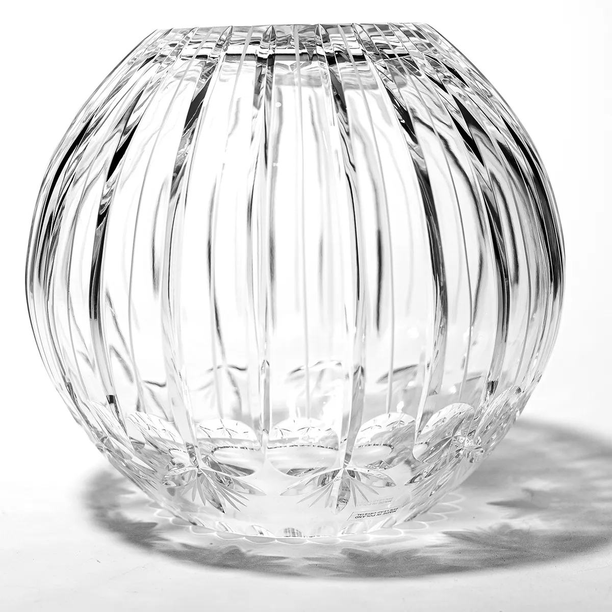 Avitra Palace Lead Crystal Globe Flower Vase Cut Lines Fans Dots Very Heavy