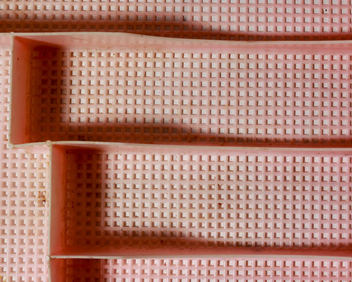 Vintage Pink Plastic Perforated Mesh Cutlery Drawer Tray