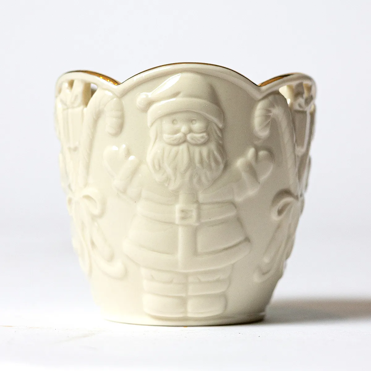 Christmas, Lenox Merry Lights Santa 3D Tea Light Votive, Cream Gold Trim