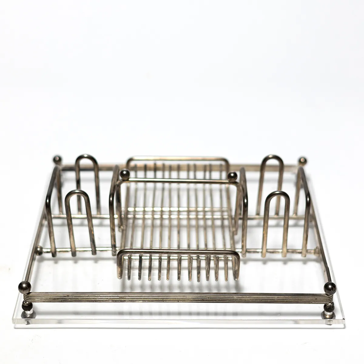 Charles Hollis Jones Buffet Silverware and Condiment Caddy - Chrome & Lucite MCM Tray Organizer