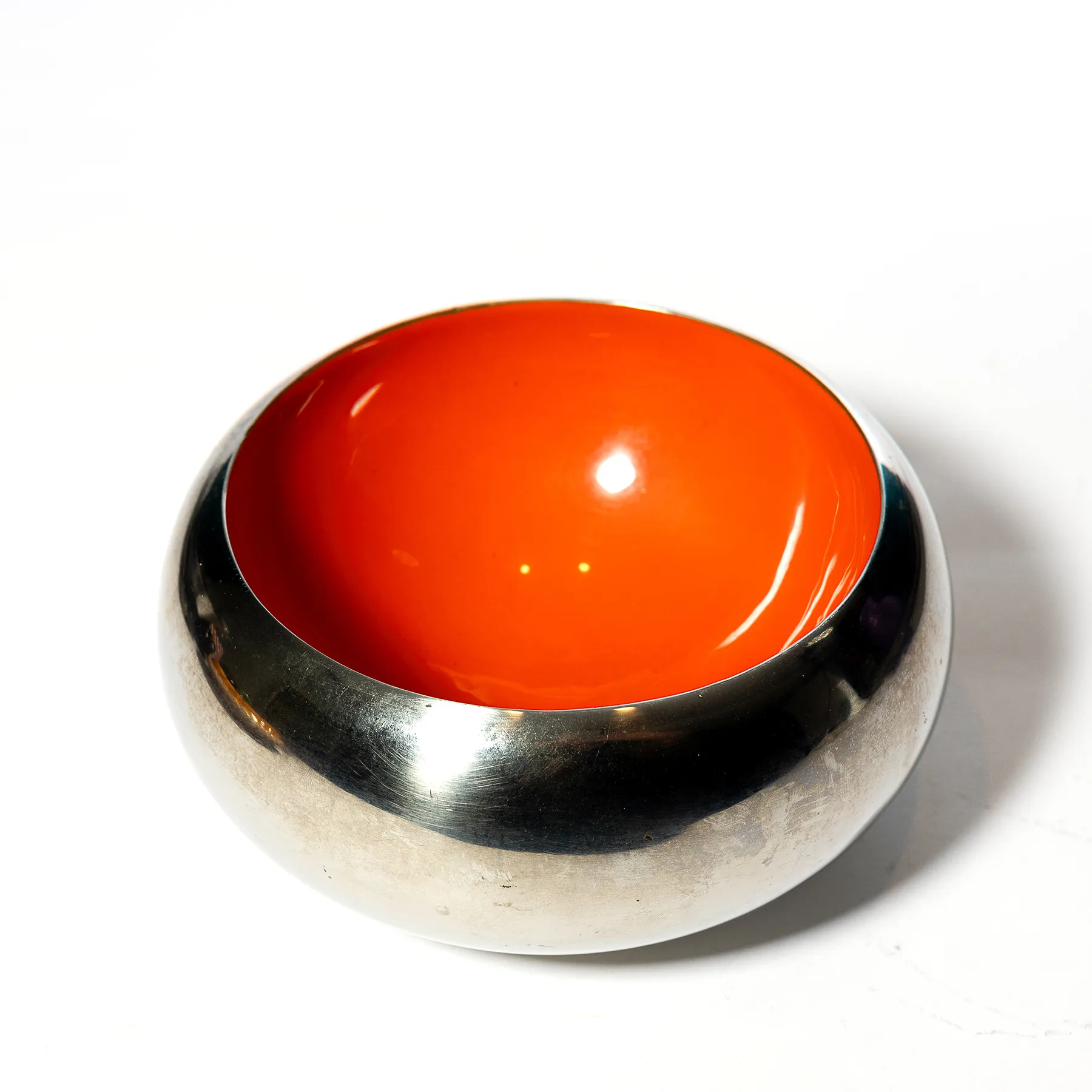 Mid Century Atomic Silver and Orange Bowl - 3.5" x 7.5"