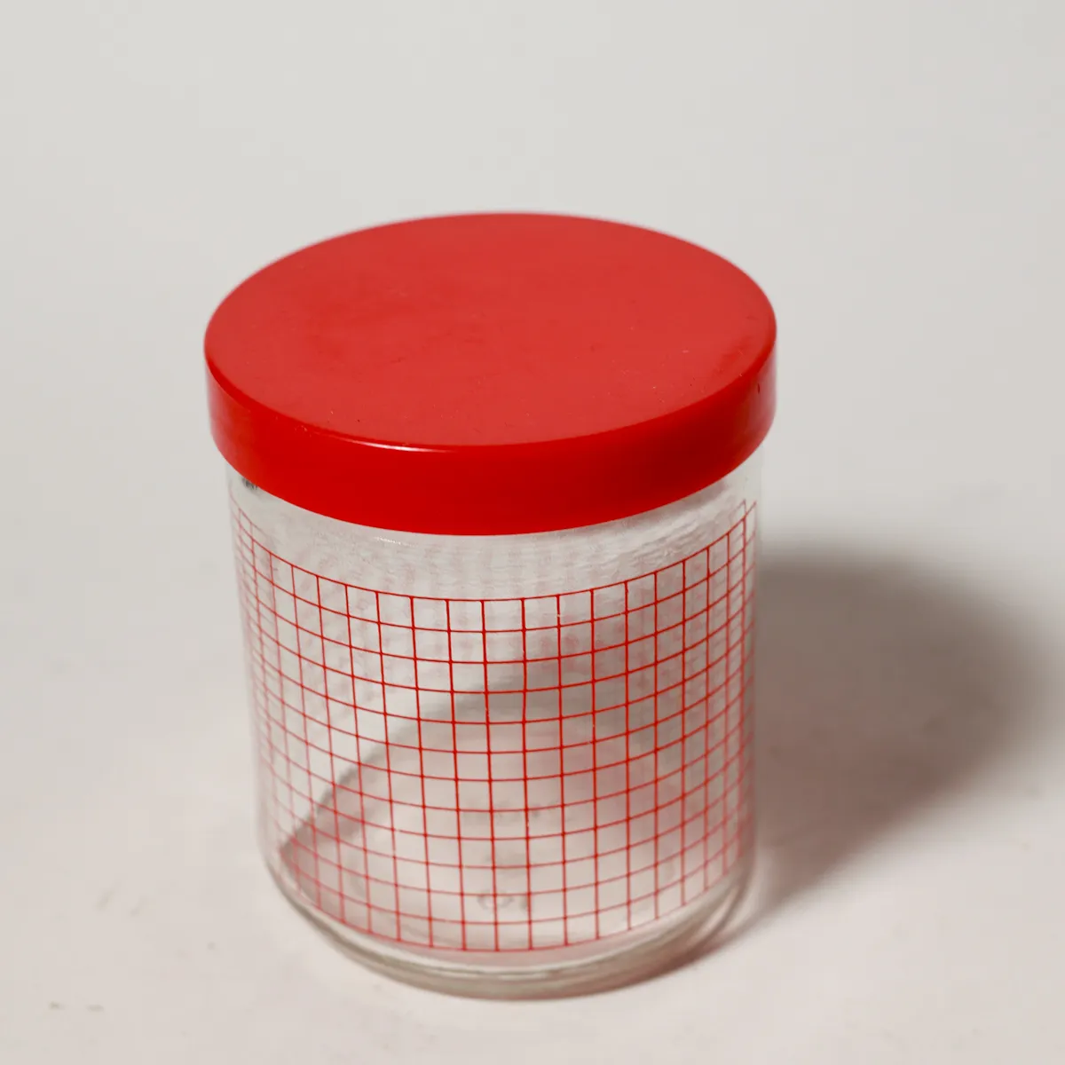 Mid-Century Red Grid Glass Kitchen Storage Canister, Bathroon Storage