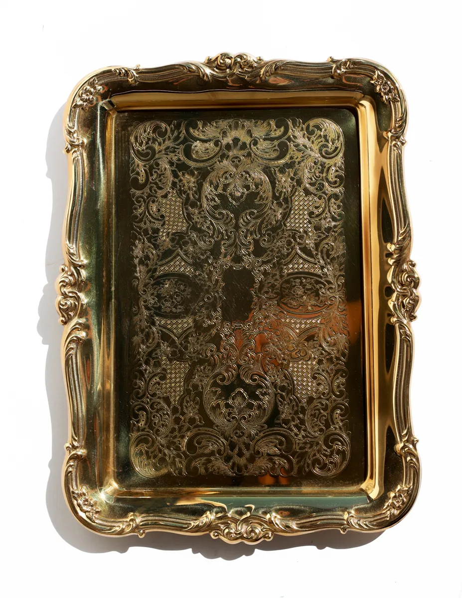 Large Vintage Copper Craft Etched Brass Serving Tray