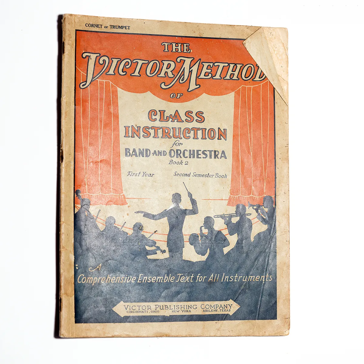1940s Student Music Book, Victor Method Class Instruction Band and Orchestra, Red and White - 12.25" 9.25"