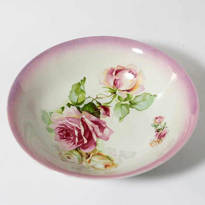 Fine China, pink rose motif -10" x 2.5"