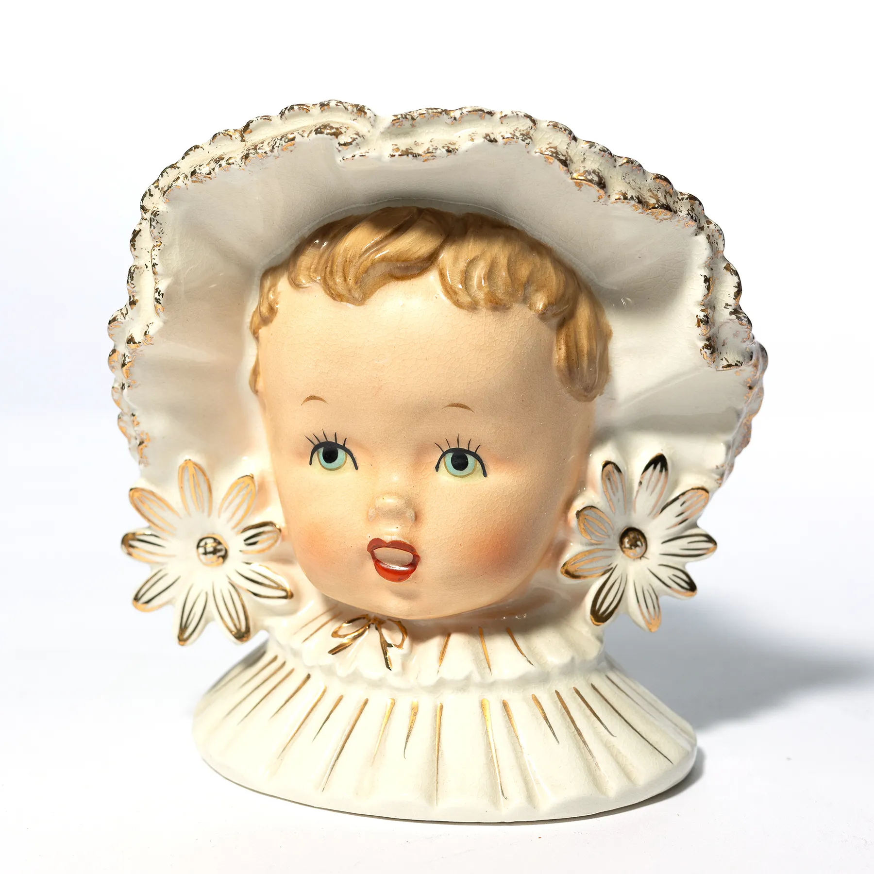 Napco Vintage Planter Hand Painted Baby Girl Face - 5.5" x 5.5"