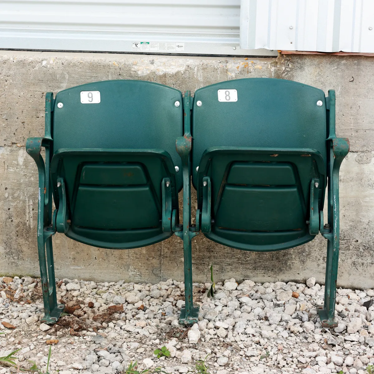 Vintage Green Numbered Folding Stadium Seats Pair