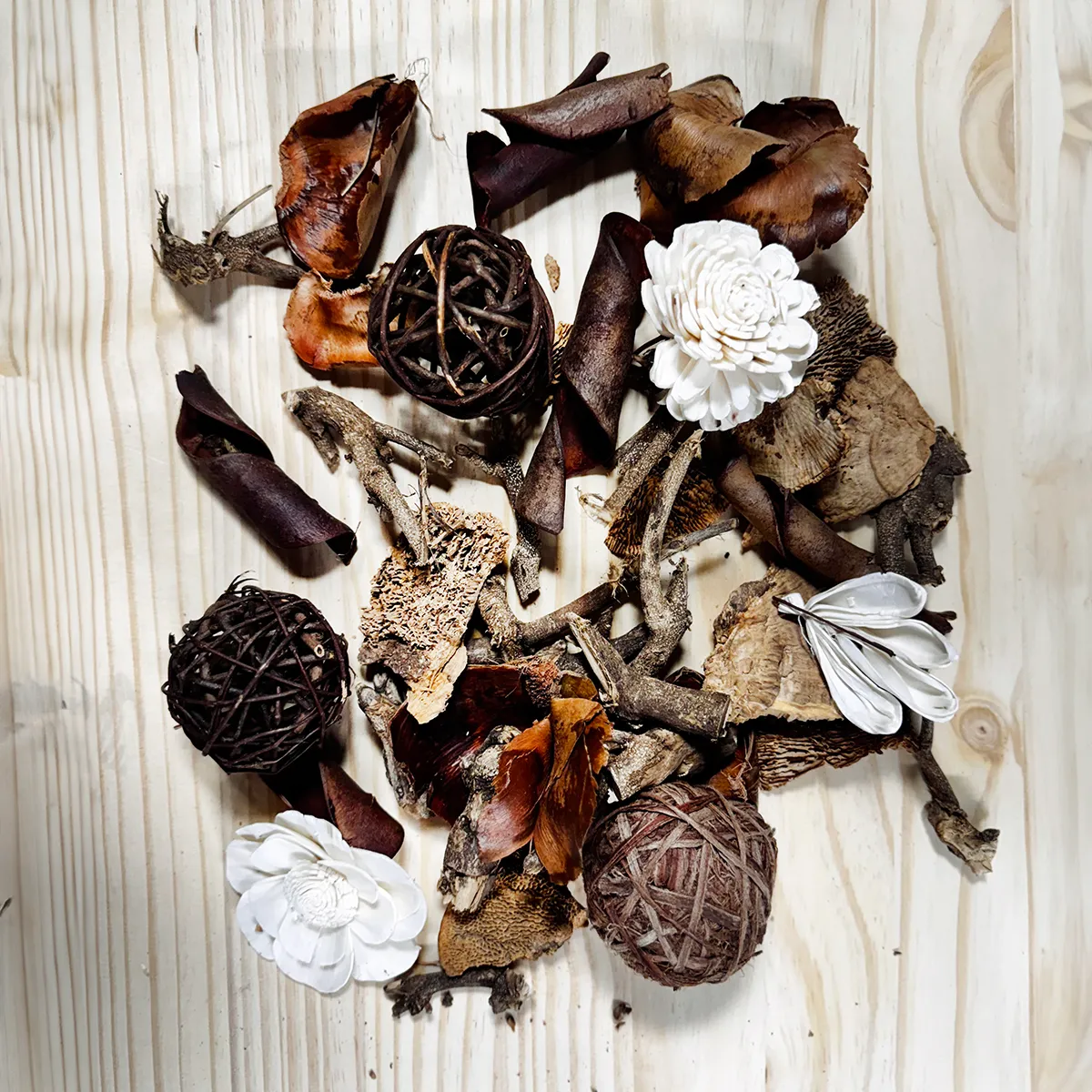 Rustic Vase Filler for Centerpieces - Dried Bark, Nuts, Seed Pods, and Decorative Balls for Bowl Filler - Mix of Wood, Wicker, and Natural Fall Decorations